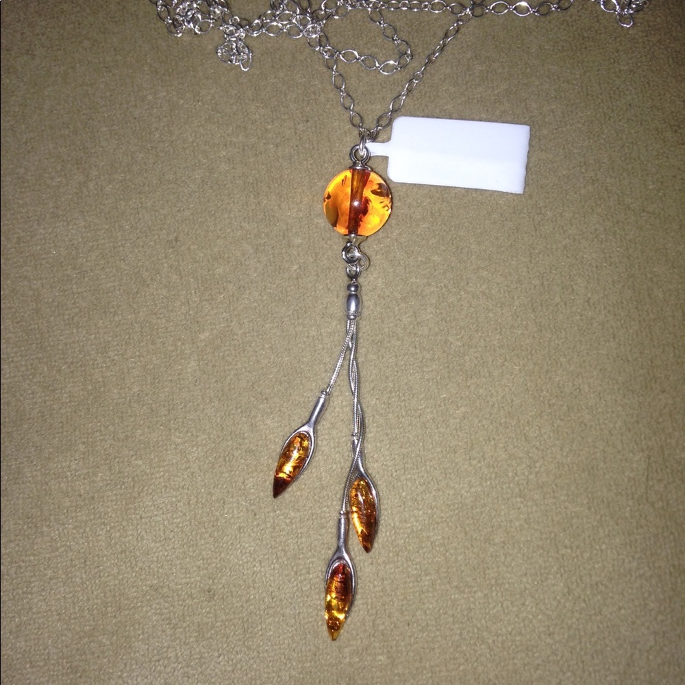 Sterling Silver Amber necklace*36" Pure Elegance